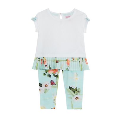 Baby girls' white and green top and floral print leggings set